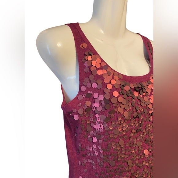 Eileen Fisher Magenta Purple Ultrafine Merino Wool Sequin Front Shell - Picture 3 of 9